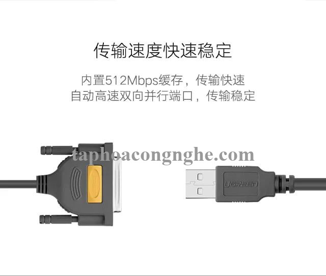 Ugreen 20795 3M màu Đen Cáp tín hiệu chuyển đổi USB 2.0 sang DB25 âm cao cấp US167 30020795